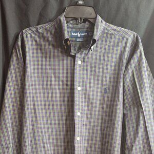 Ralph Lauren Yarmouth Shirt Men’s 15.5 32/33 Green Plaid 100% Cotton Button-Down